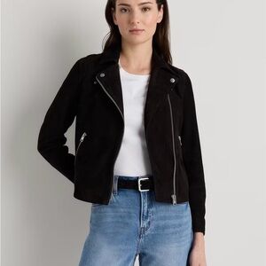 Quince 100% Suede Biker Jacket Black Suede Jacket Classic Timeless Design Sz Med